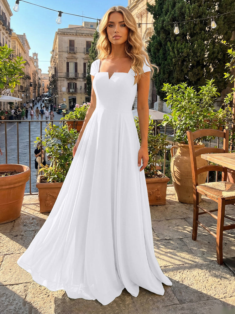 Chiffon A Line Square Neck Long Bridesmaid Dresses