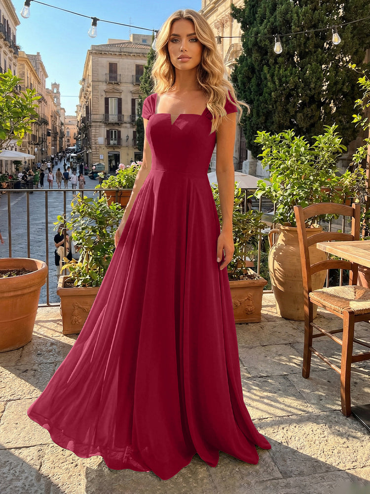 Chiffon A Line Square Neck Long Bridesmaid Dresses