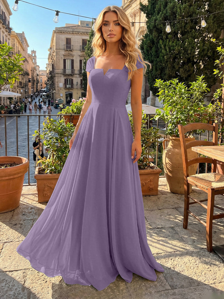 Chiffon A Line Square Neck Long Bridesmaid Dresses