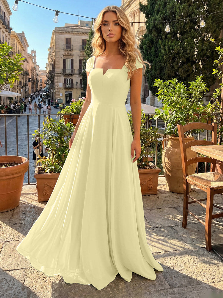 Chiffon A Line Square Neck Long Bridesmaid Dresses