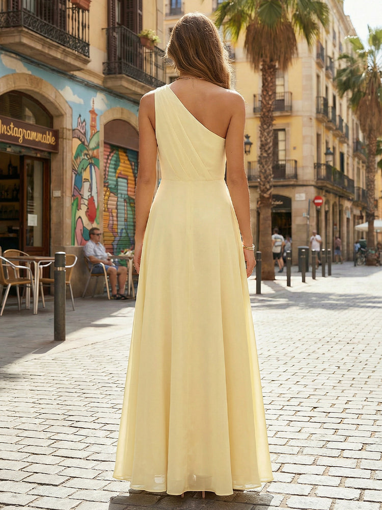 Chiffon A Line One Shoulder Long Bridesmaid Dresses