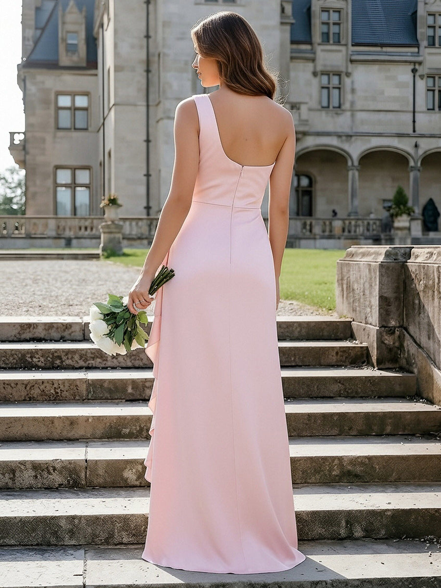 One Shoulder Ruffles Bridesmaid Dresses with Ruffles