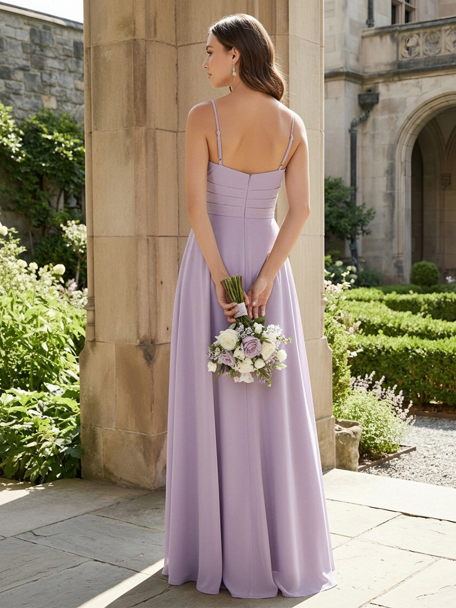 V Neck Pleated A Line Bridesmaid Dresses