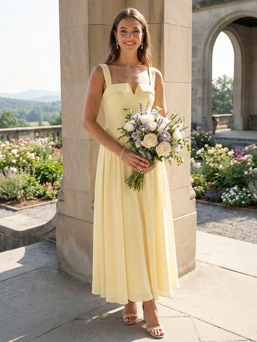 Spaghetti Straps V Neck A Line Bridesmaid Dresses