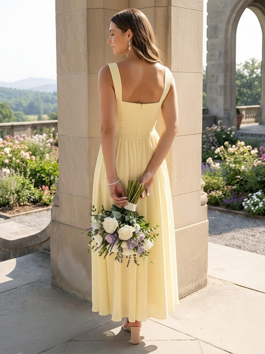 Spaghetti Straps V Neck A Line Bridesmaid Dresses