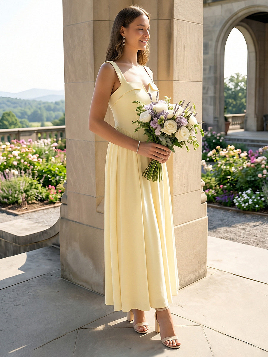 Spaghetti Straps V Neck A Line Bridesmaid Dresses