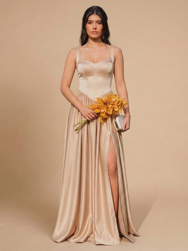 A Line Sweetheart Pleated Bridesmaid Dresses with Split Side