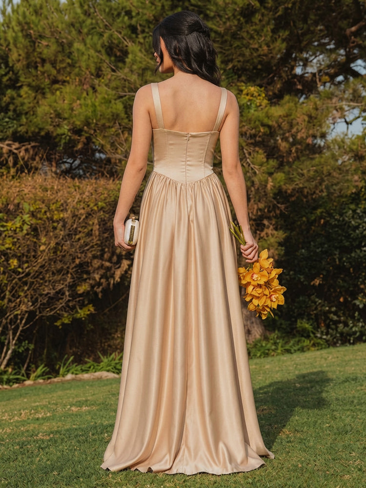 A Line Sweetheart Pleated Bridesmaid Dresses with Split Side