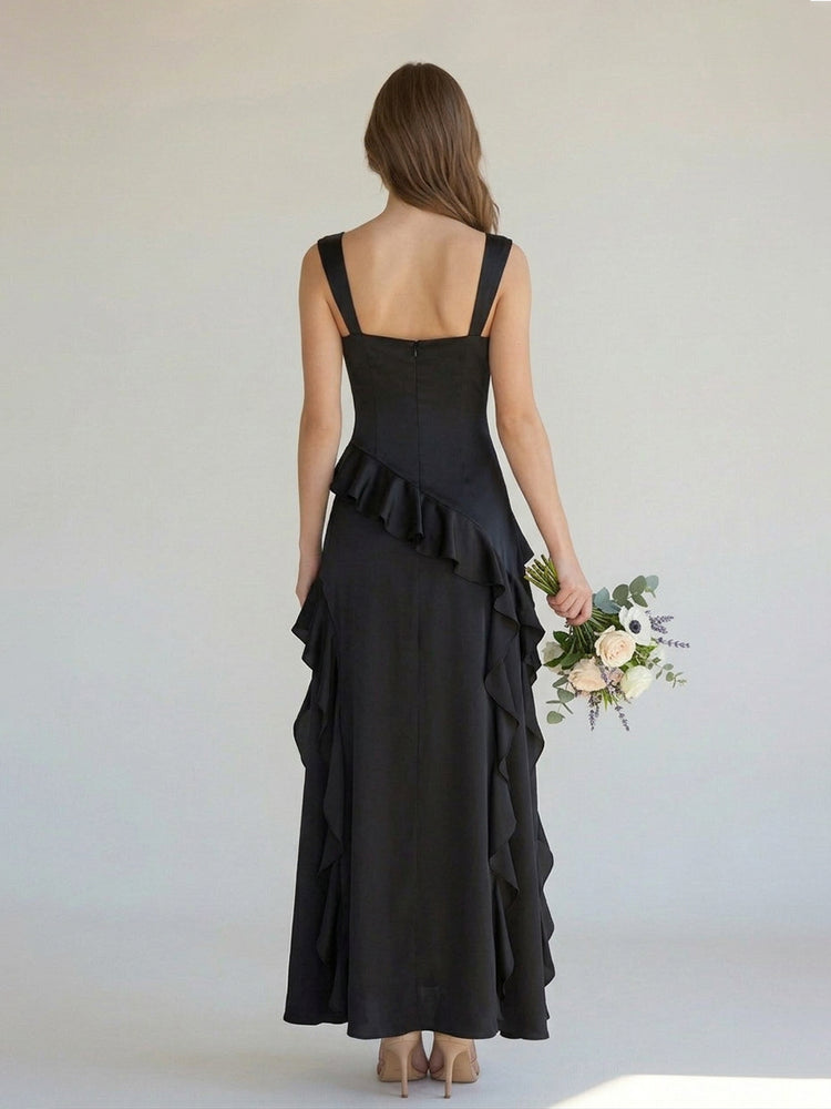 A Line Sweetheart High Low Ruffled Bridesmaid Dresses with Slit