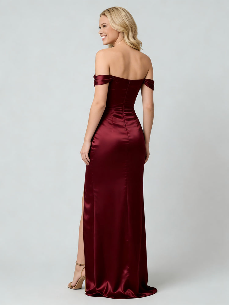 Satin Mermaid Off the Shoulder Slit Bridesmaid Dresses