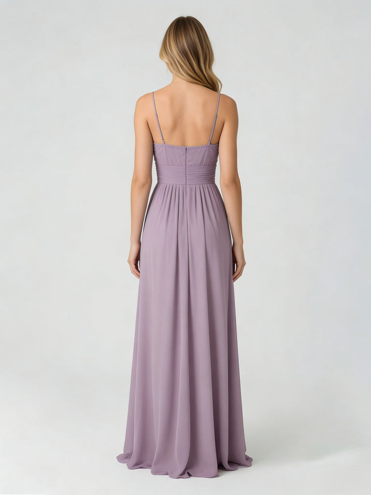 Chiffon A-Line Spaghetti Straps Slit Bridesmaid Dresses
