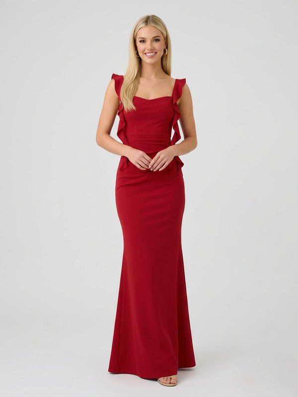 Satin Mermaid Boat Neck Ruffles Bridesmaid Dresses