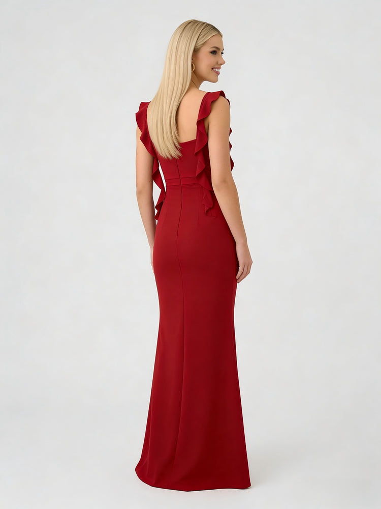 Satin Mermaid Boat Neck Ruffles Bridesmaid Dresses