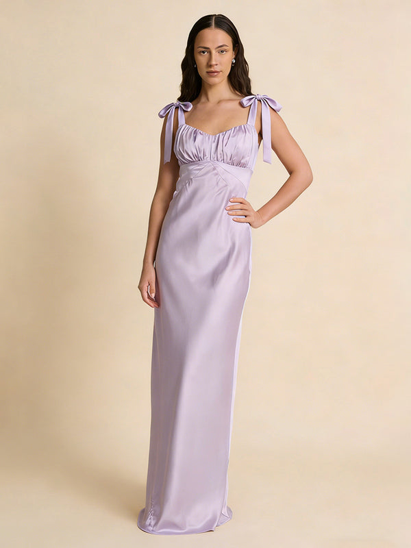 Satin Mermaid Boat Neck Ruched Long Bridesmaid Dresses