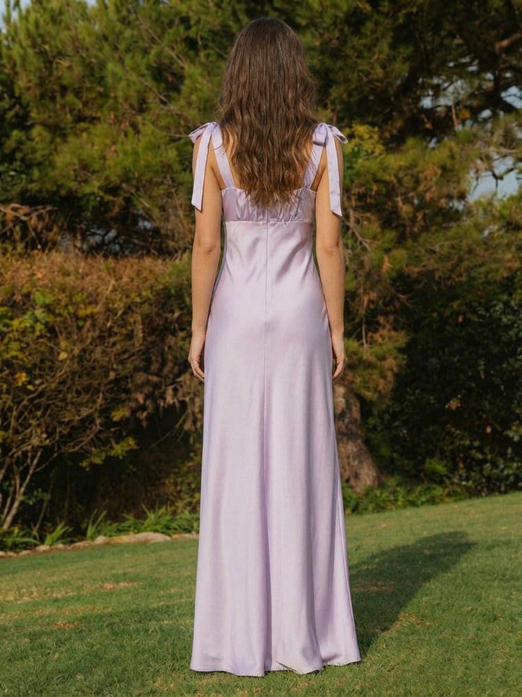 Satin Mermaid Boat Neck Ruched Long Bridesmaid Dresses