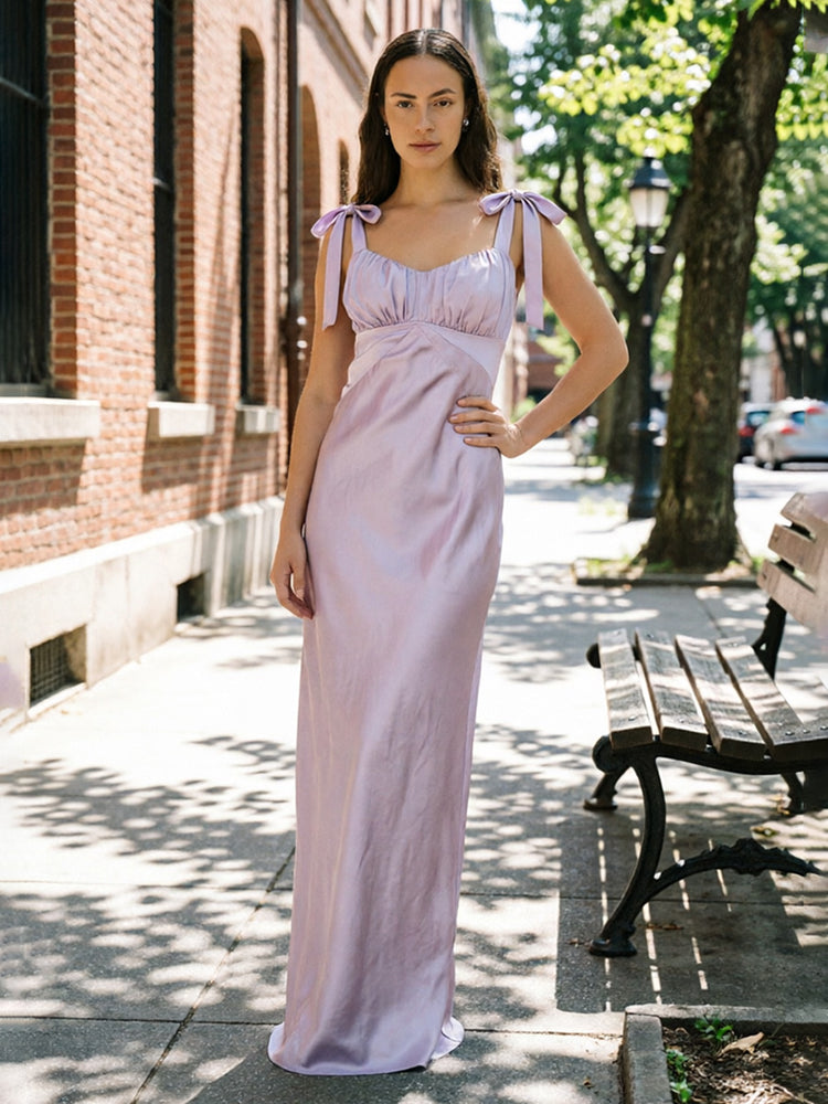 Satin Mermaid Boat Neck Ruched Long Bridesmaid Dresses