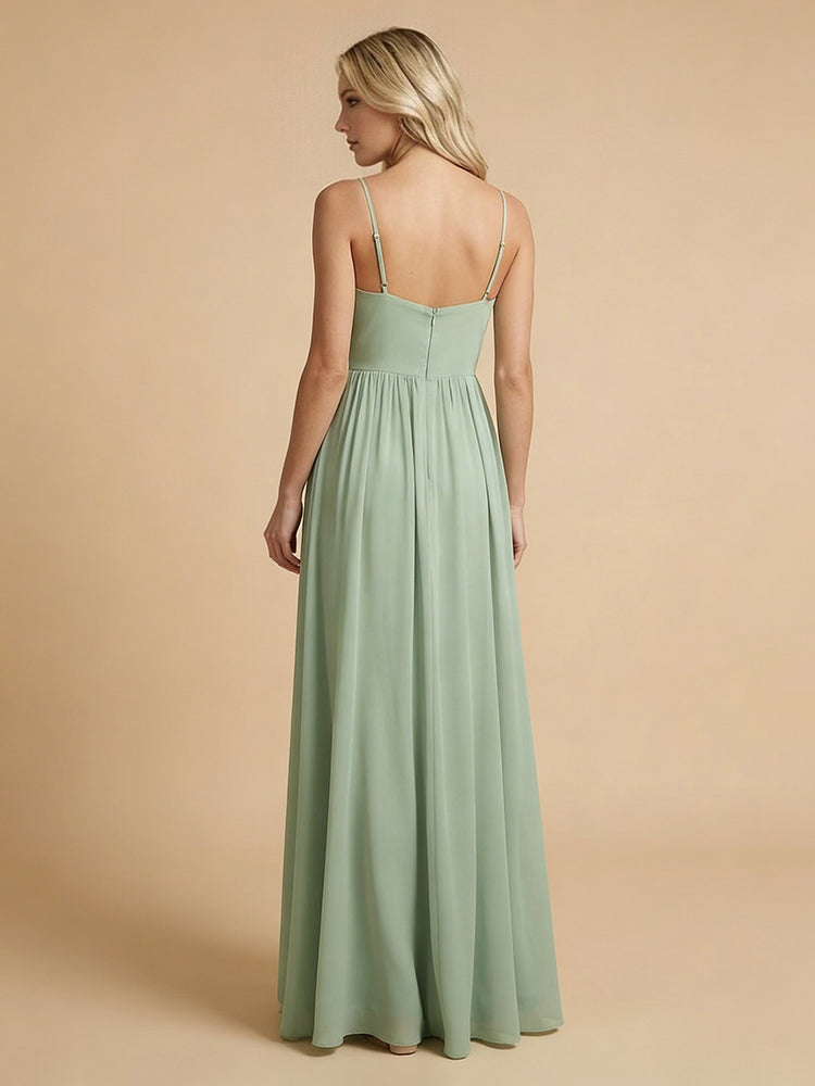 Chiffon A-Line Spaghetti Straps Long Bridesmaid Dresses