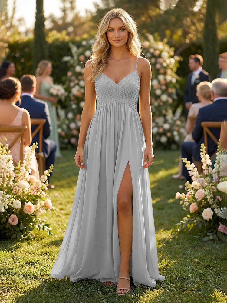 Chiffon A-Line Spaghetti Straps Long Bridesmaid Dresses