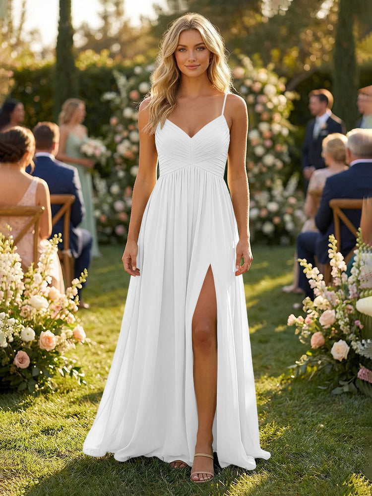 Chiffon A-Line Spaghetti Straps Long Bridesmaid Dresses