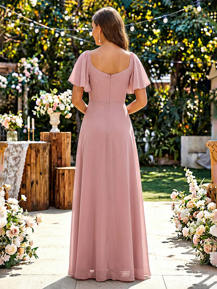 Chiffon A-Line Sweetheart Long Bridesmaid Dresses with Ruffles