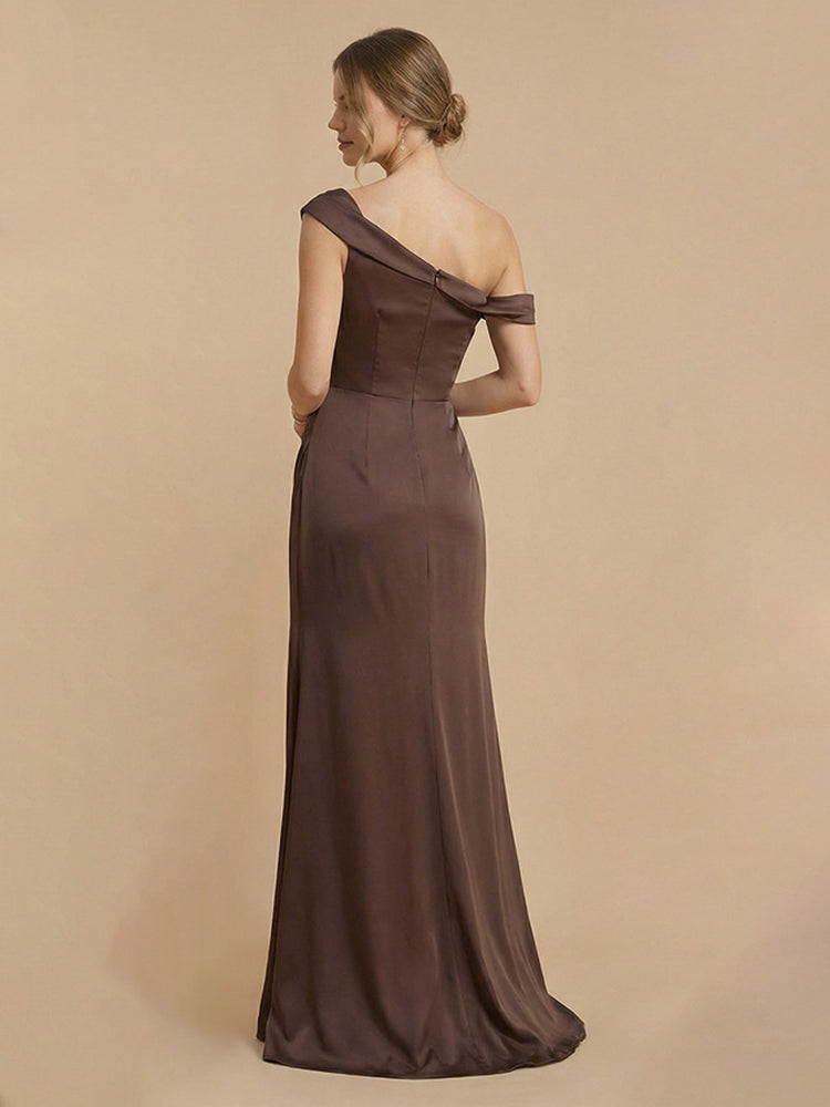 Satin Mermaid One Shoulder Floor Length Bridesmaid Dresses