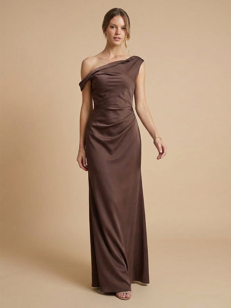 Satin Mermaid One Shoulder Floor Length Bridesmaid Dresses