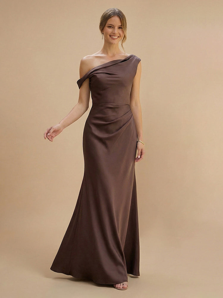Satin Mermaid One Shoulder Floor Length Bridesmaid Dresses
