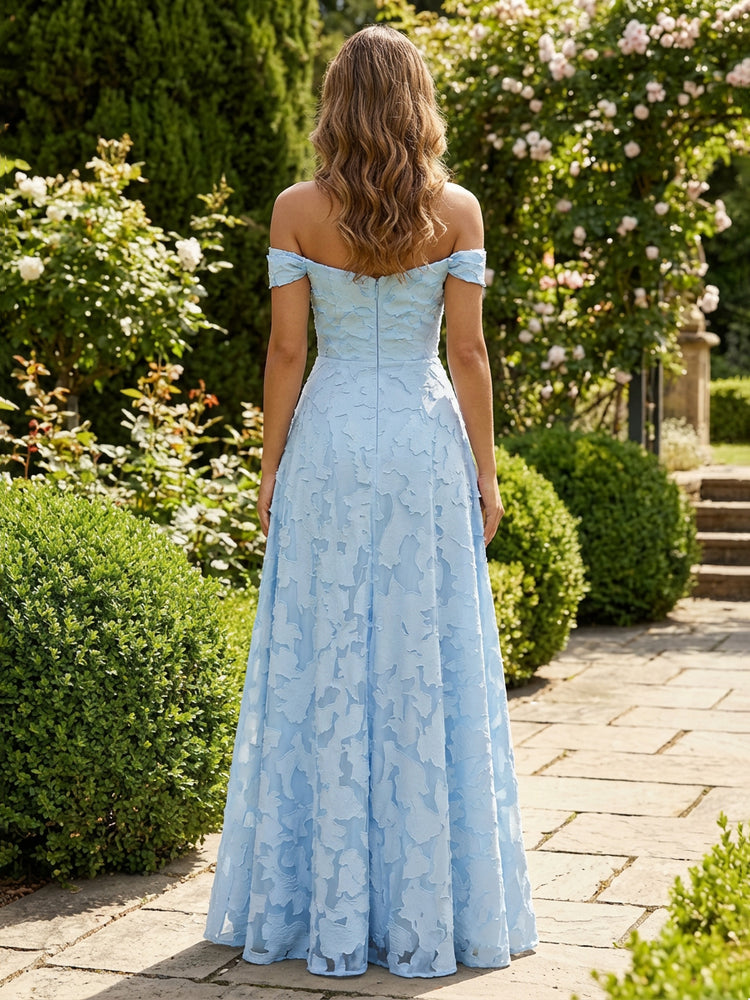 Jacquard A-Line Off the Shoulder Long Pleated Bridesmaid Dresses