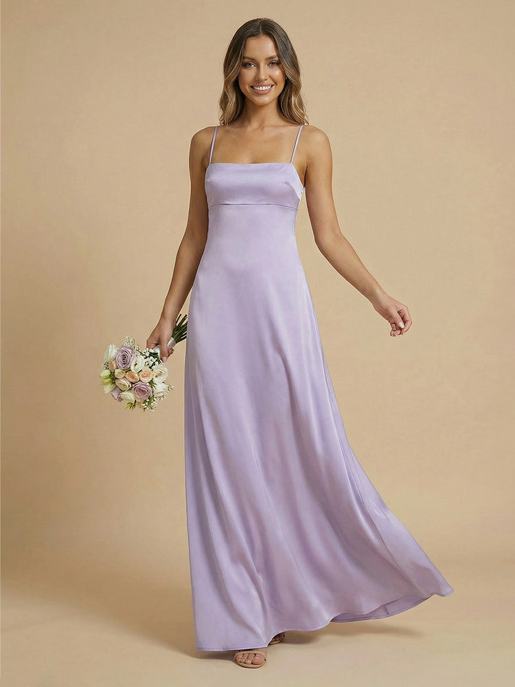 Satin Sheath Spaghetti Straps Long Minimalist Bridesmaid Dresses