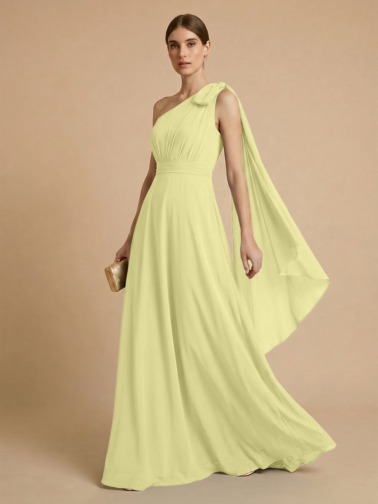 Chiffon A-Line One Shoulder Long Bridesmaid Dresses with Scarf