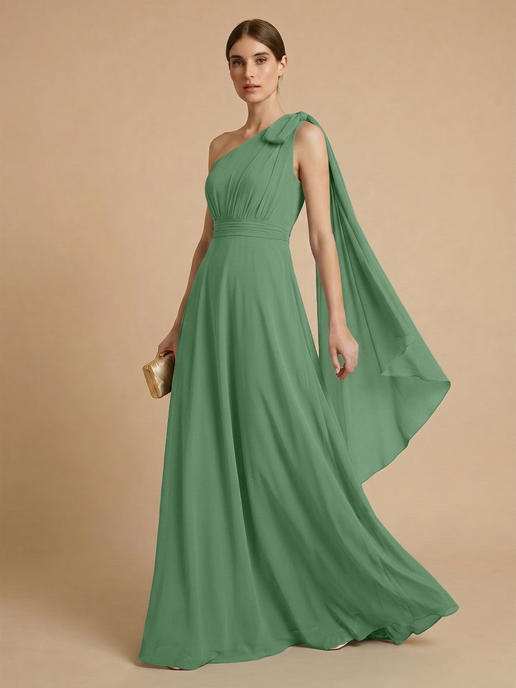 Chiffon A-Line One Shoulder Long Bridesmaid Dresses with Scarf