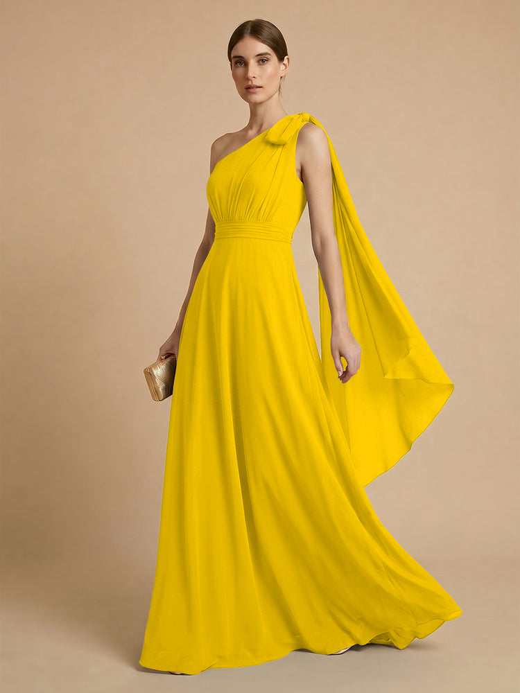 Chiffon A-Line One Shoulder Long Bridesmaid Dresses with Scarf