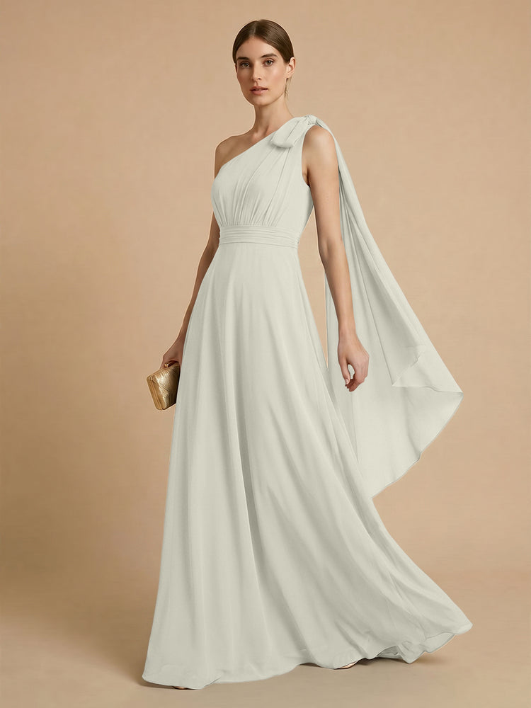 Chiffon A-Line One Shoulder Long Bridesmaid Dresses with Scarf