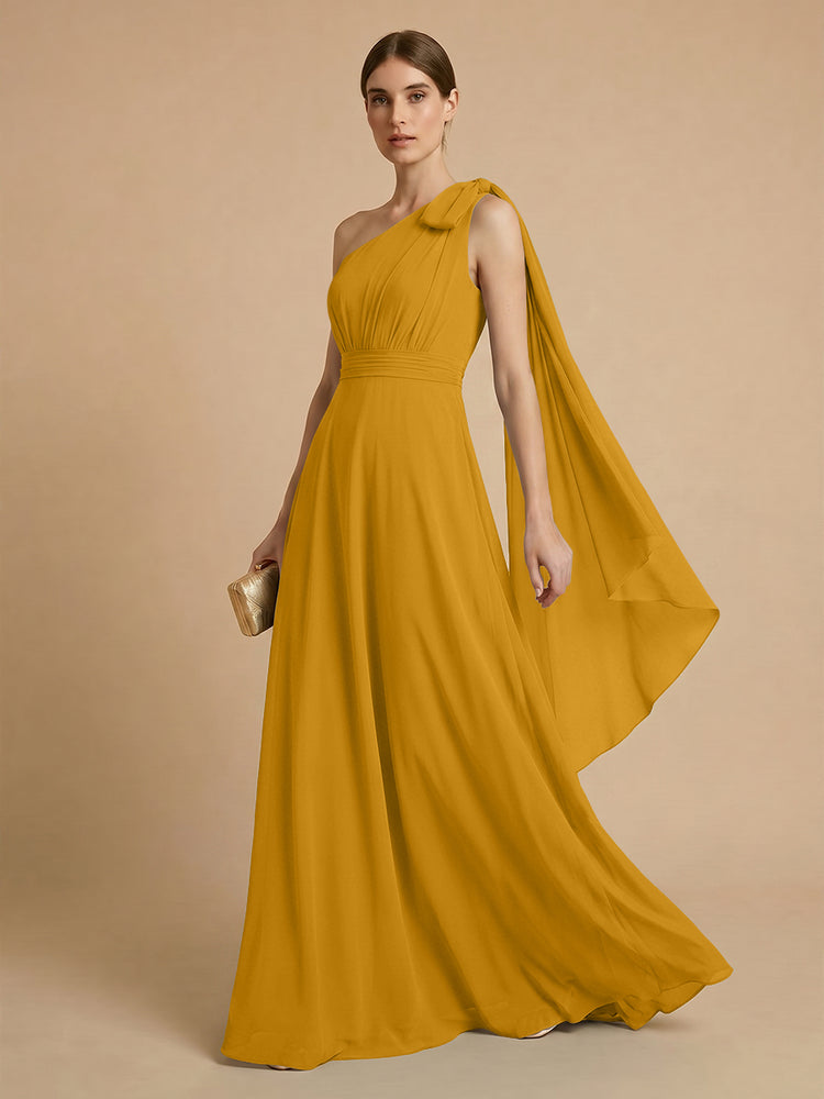 Chiffon A-Line One Shoulder Long Bridesmaid Dresses with Scarf