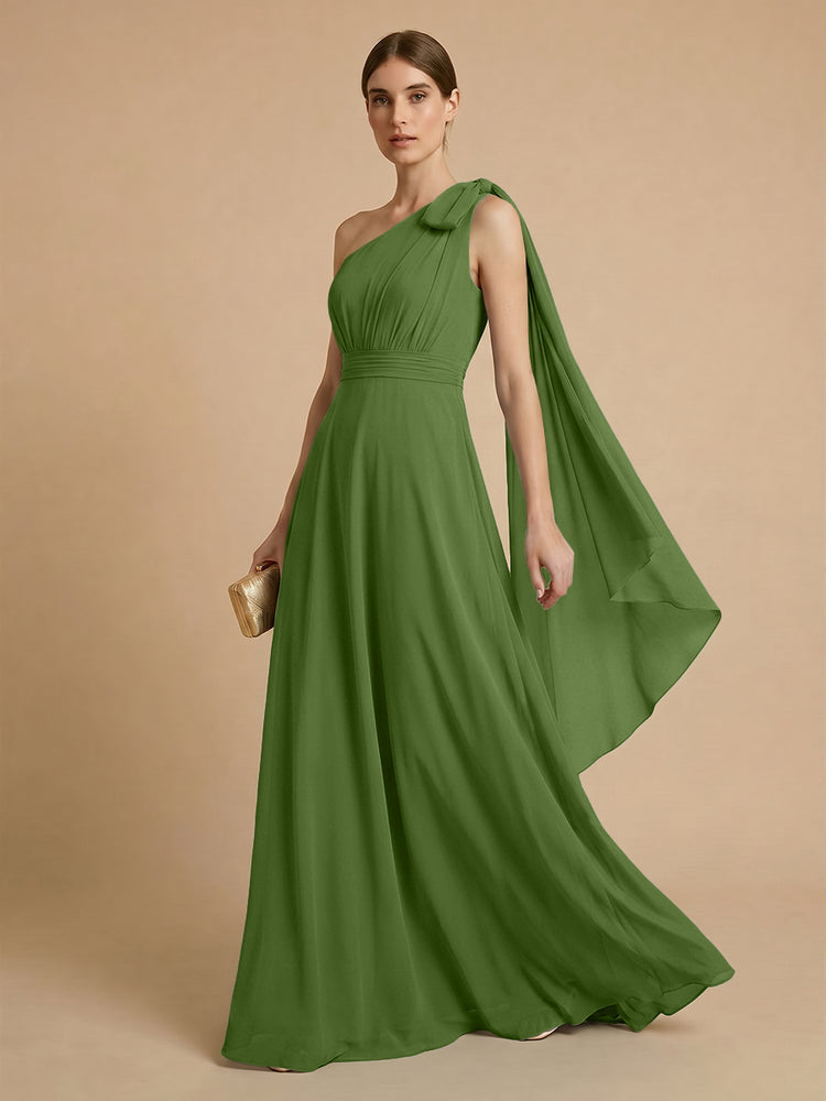 Chiffon A-Line One Shoulder Long Bridesmaid Dresses with Scarf