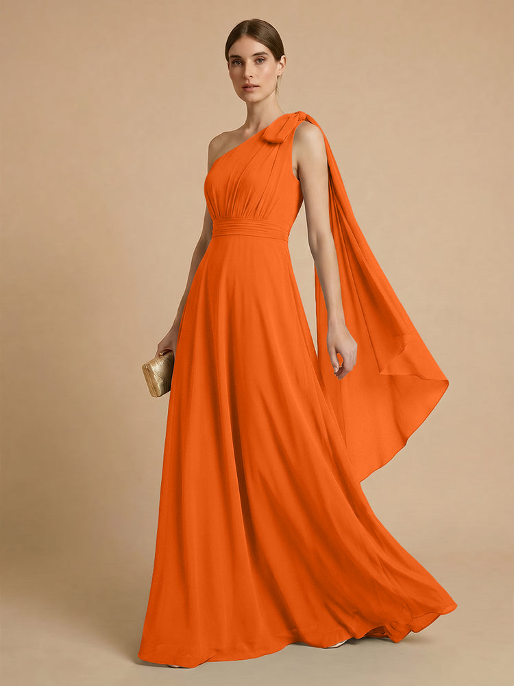 Chiffon A-Line One Shoulder Long Bridesmaid Dresses with Scarf
