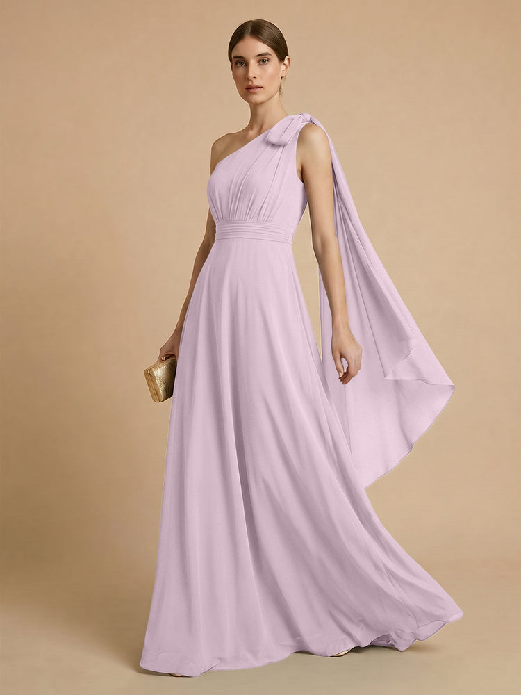 Chiffon A-Line One Shoulder Long Bridesmaid Dresses with Scarf