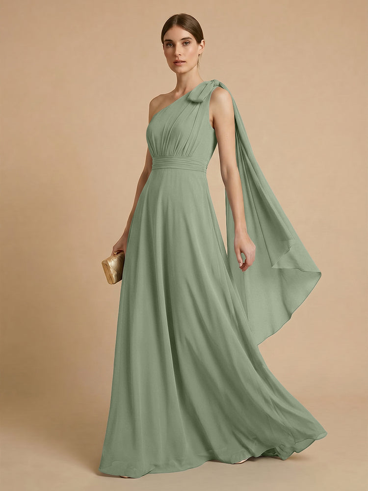 Chiffon A-Line One Shoulder Long Bridesmaid Dresses with Scarf