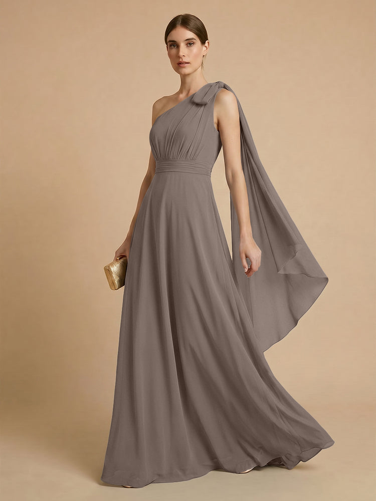 Chiffon A-Line One Shoulder Long Bridesmaid Dresses with Scarf