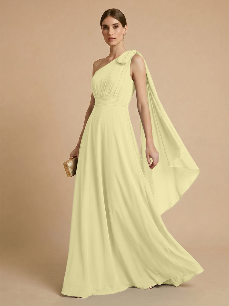 Chiffon A-Line One Shoulder Long Bridesmaid Dresses with Scarf