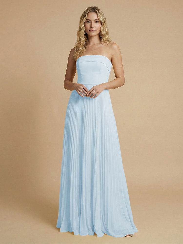 Chiffon A-Line Strapless Long Bridesmaid Dresses with Pleated