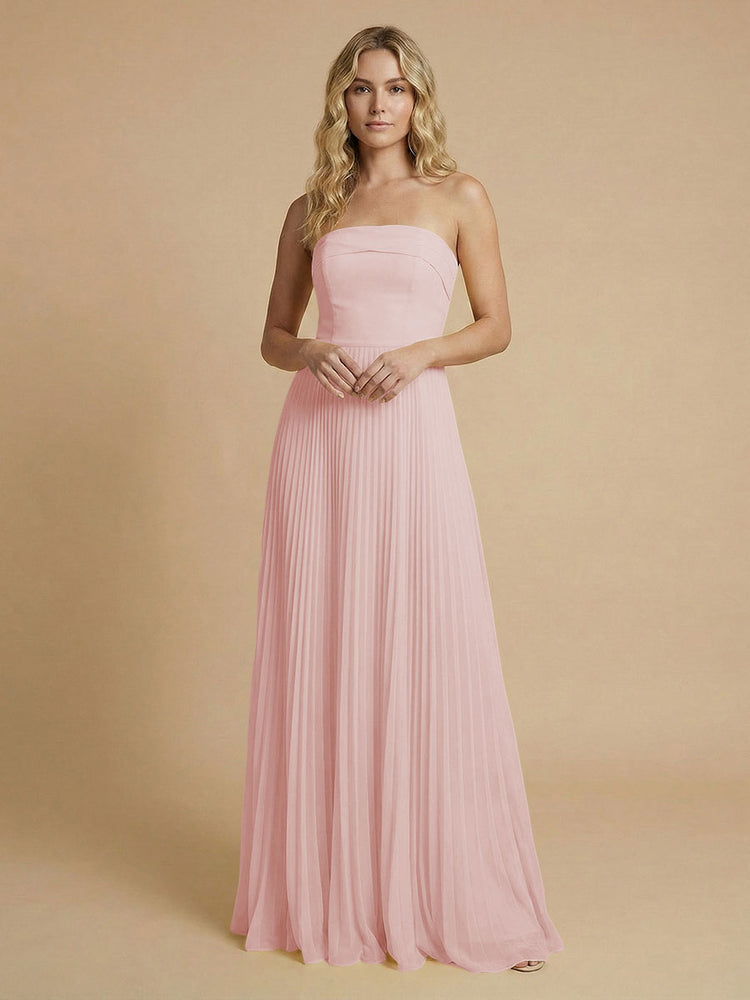 Chiffon A-Line Strapless Long Bridesmaid Dresses with Pleated