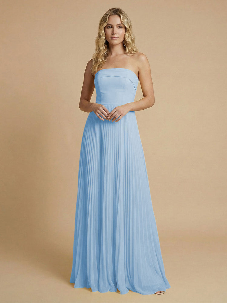 Chiffon A-Line Strapless Long Bridesmaid Dresses with Pleated
