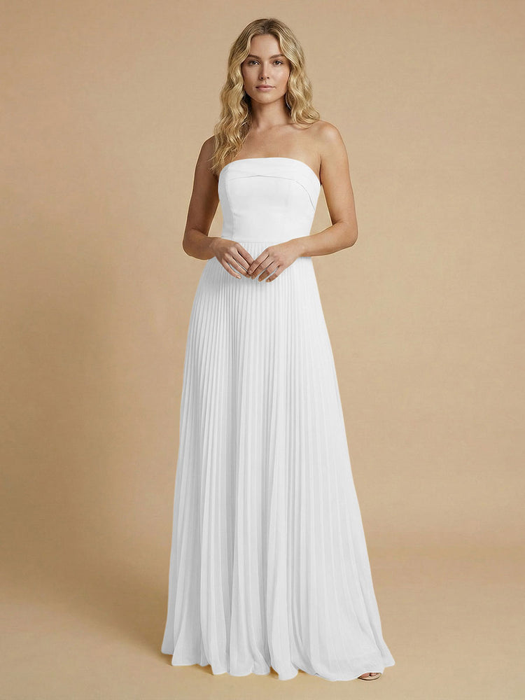 Chiffon A-Line Strapless Long Bridesmaid Dresses with Pleated