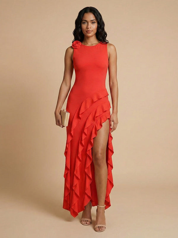 Jersey Sheath Cowl Neck Long Bridesmaid Dresses with Slit