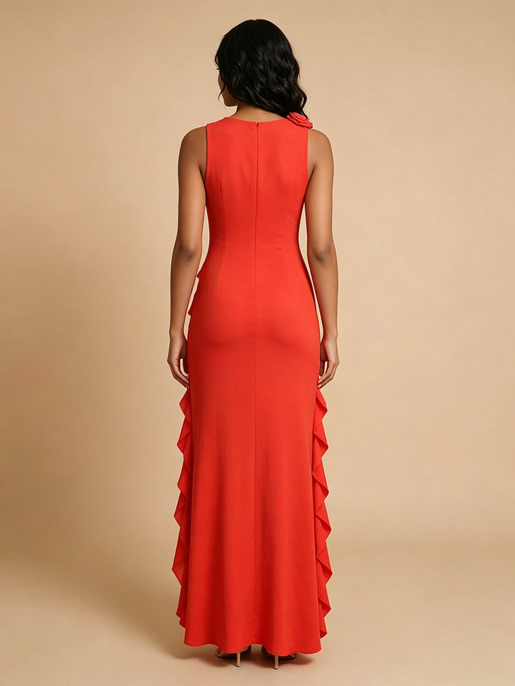 Jersey Sheath Cowl Neck Long Bridesmaid Dresses with Slit