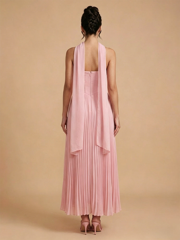Chiffon A-Line Strapless Long Bridesmaid Dresses with Scarf