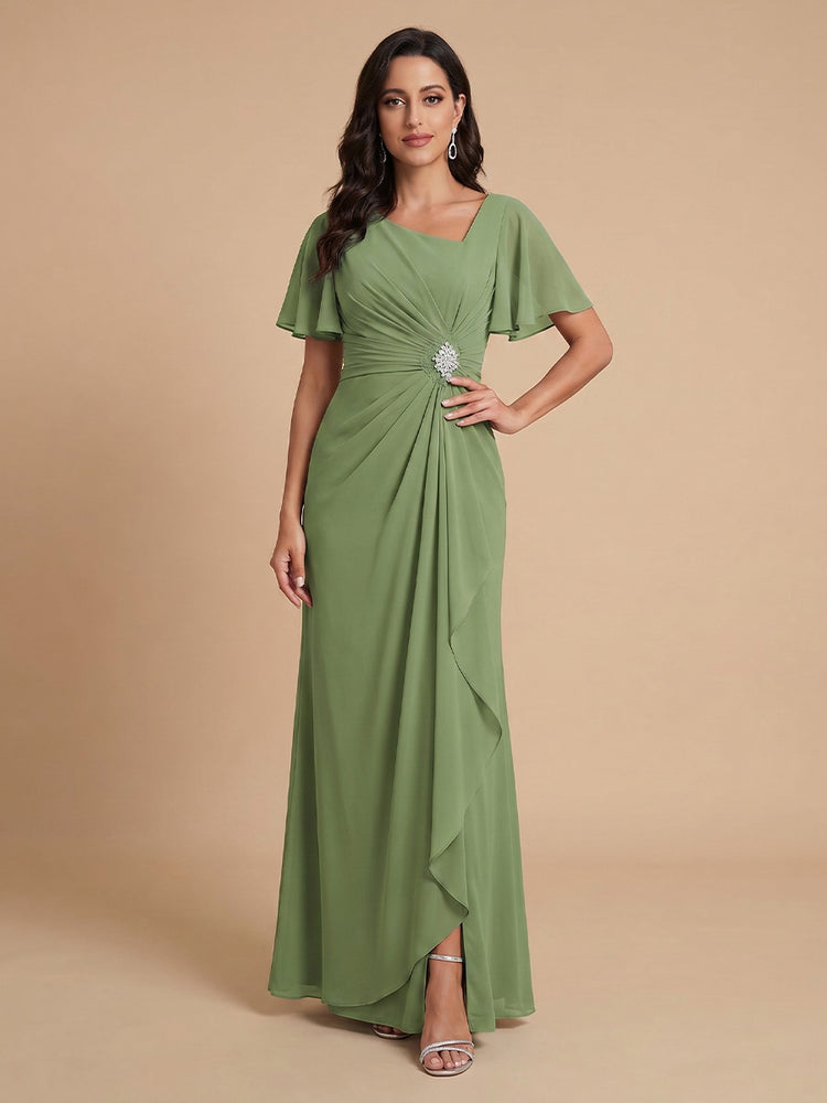 Chiffon A-Line V Neck Long Bridesmaid Dresses with Ruffles