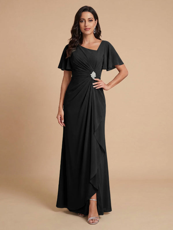 Chiffon A-Line V Neck Long Bridesmaid Dresses with Ruffles