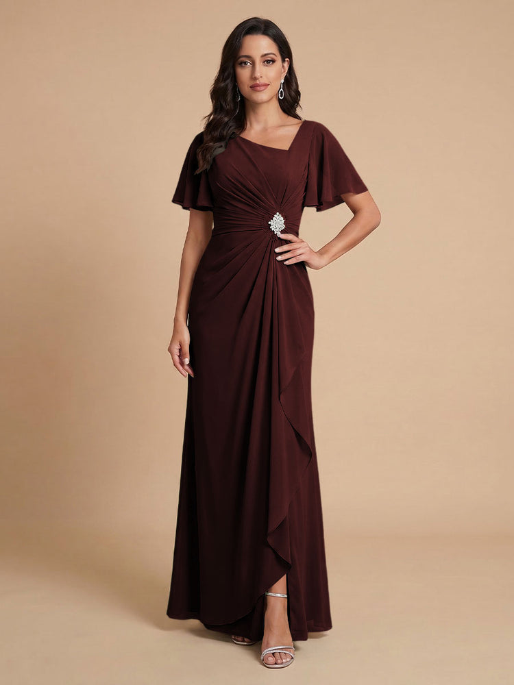 Chiffon A-Line V Neck Long Bridesmaid Dresses with Ruffles